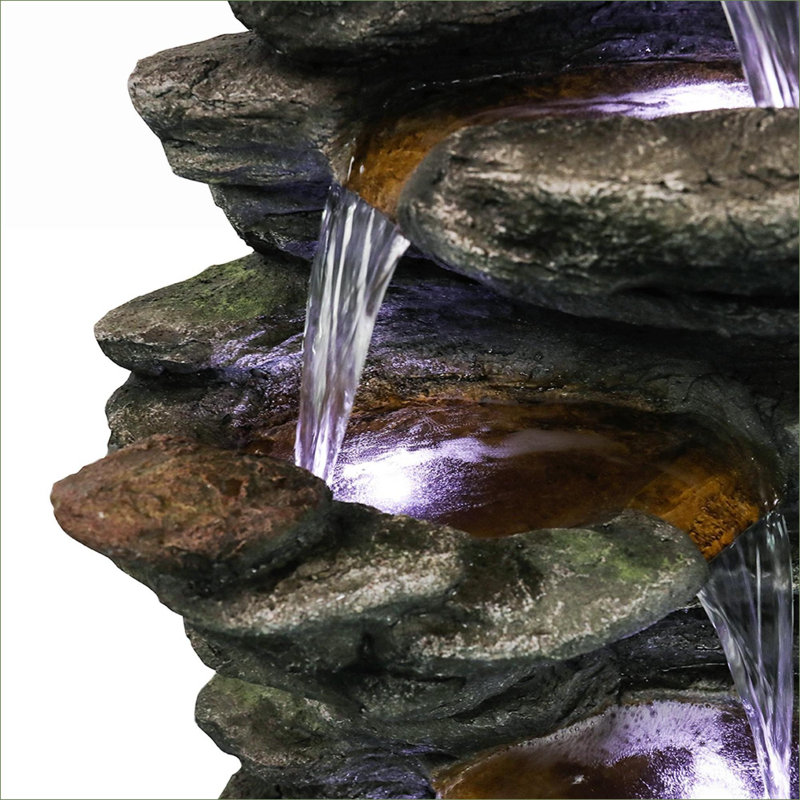 Fontaines | Fontaine à cascade 40 "à 40 niveaux à 6 niveaux, lumières DEL, pour terrasse de jardin | Gris | Résine