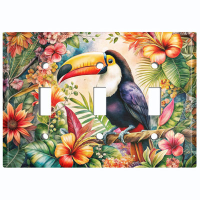 Couvercle de plaque d'interrupteur en métal; Bascule tropicale 3 tailles US standard - Toucan tropical