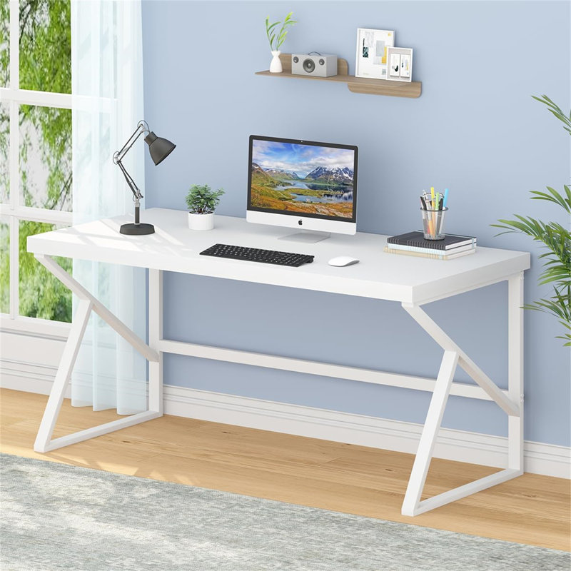 Bureau d'ordinateur Luba, H 29,72 po x l 59,84 po x P 23,62 po, Blanc, Blanc