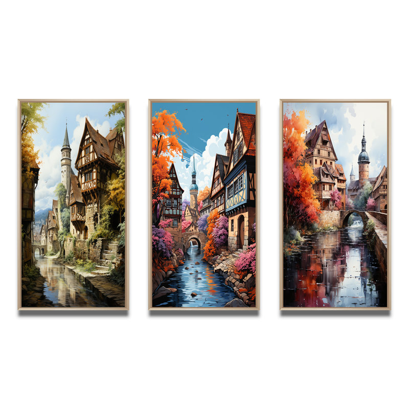 «Allemagne Bavarian Charm», 3 pièces sur toile, Encadré naturel, H 32 po x l 48 po