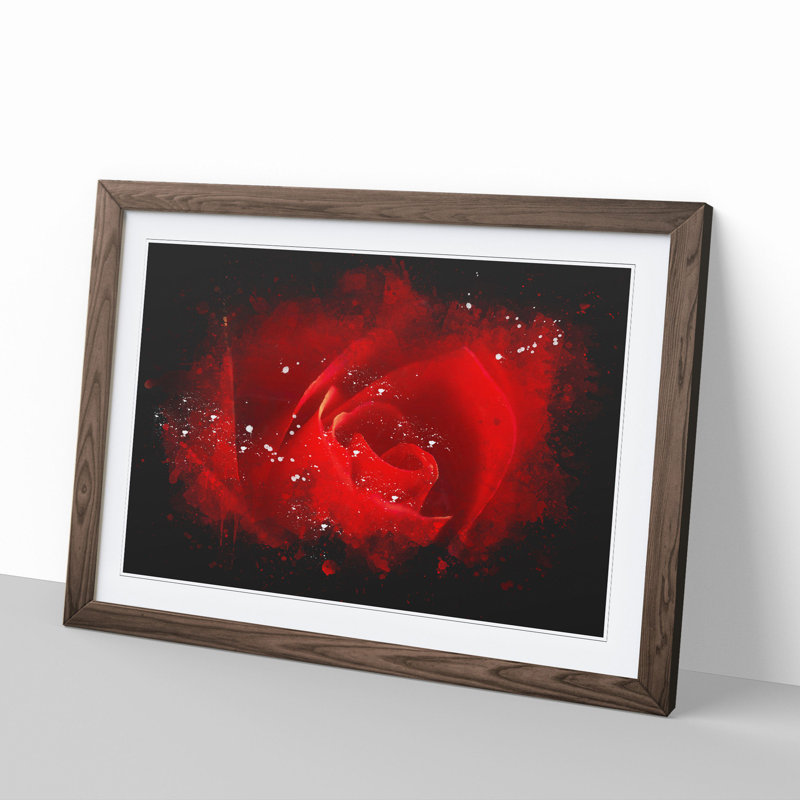 Red Rose Flower Vol.8 - Picture Frame Painting, 27cm H x 36cm W x 2cm D, Walnut Framed
