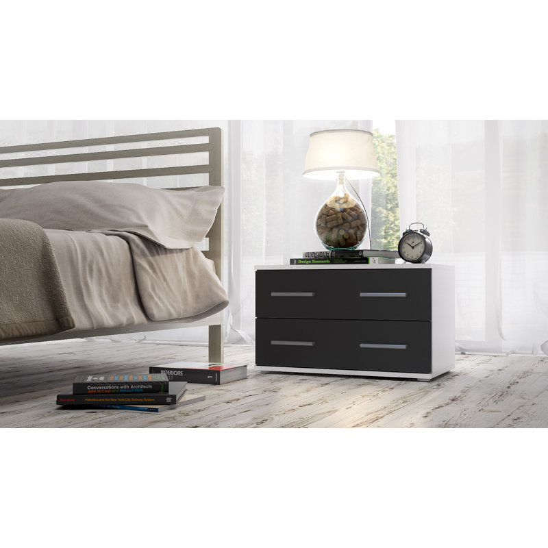60 cm W Bedside Table, Matt white/Matt black