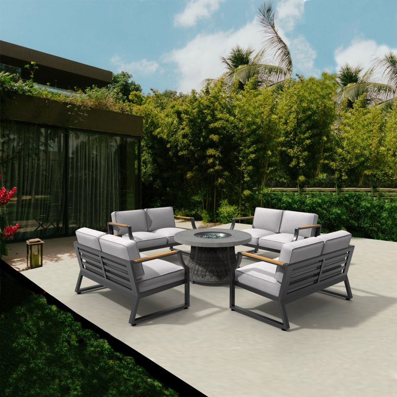 Dekan 8 - Person Patio Conversation Set with Cushions, Gray/Black