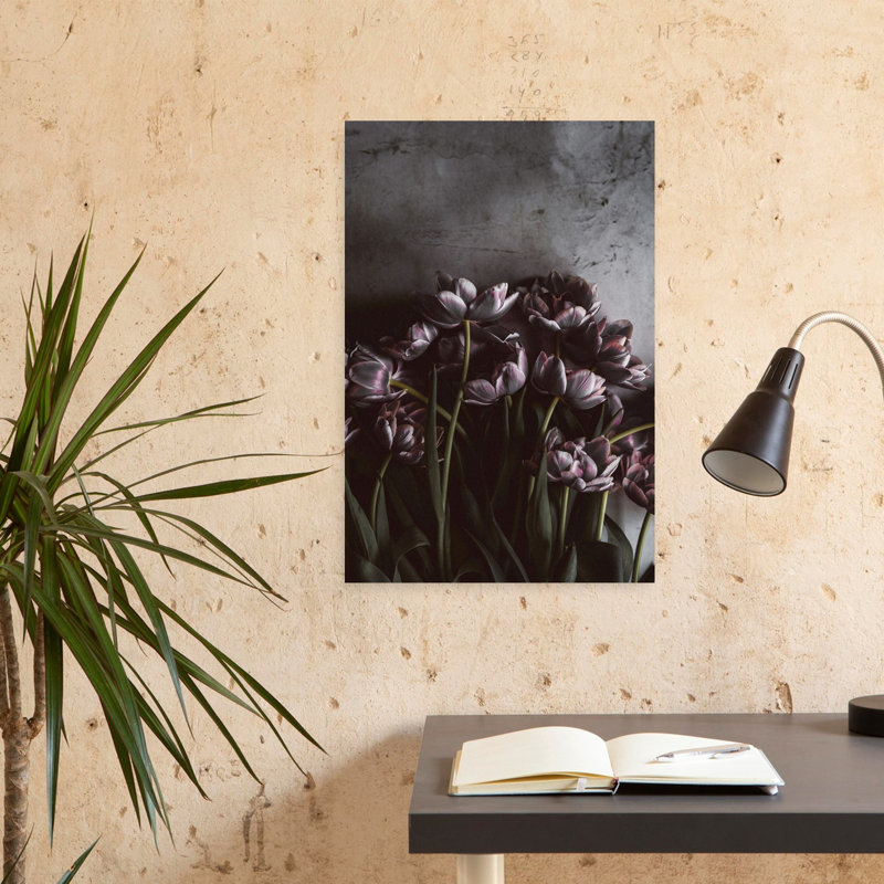 Tulipes foncées, art contemporain de tulipes, H 24 po x l 16 po