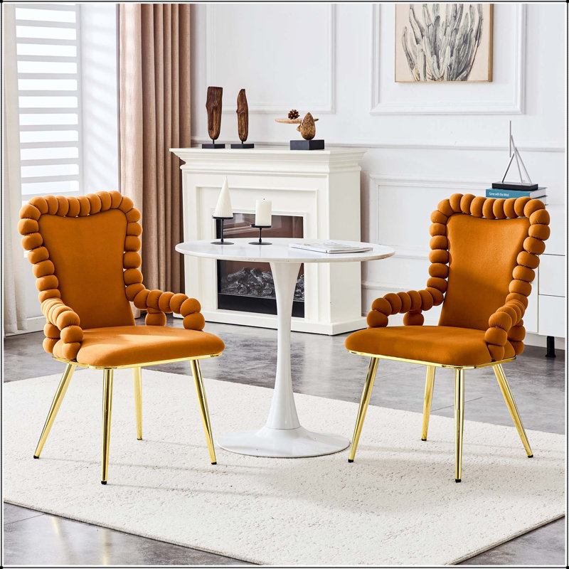 Chaise d'appoint orange à bulles gonflées avec accoudoirs et pieds dorés - ensemble de 2, Orange