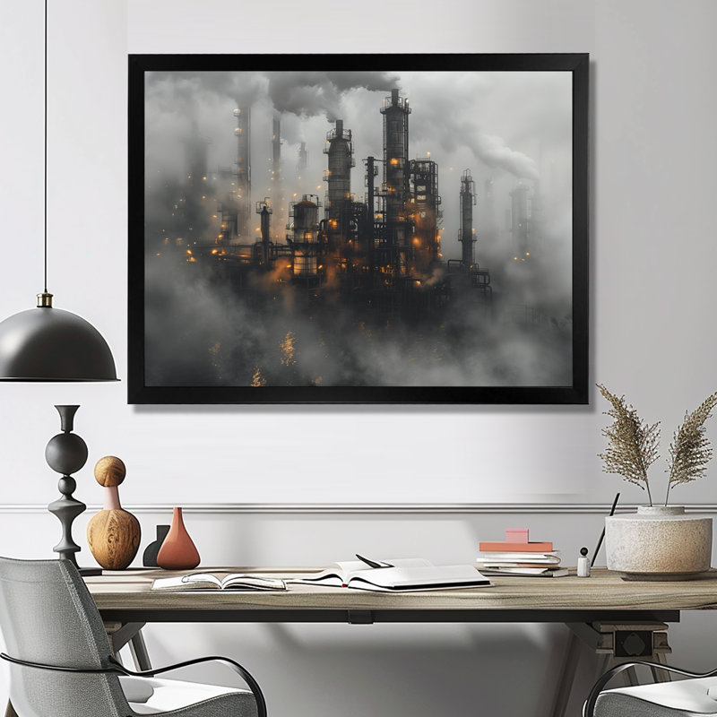 Gris - Fabrication industrielle - Usine, impression d'art mural, Toile encadrée noire simple, H 12 po x l 20 po x P 1 po