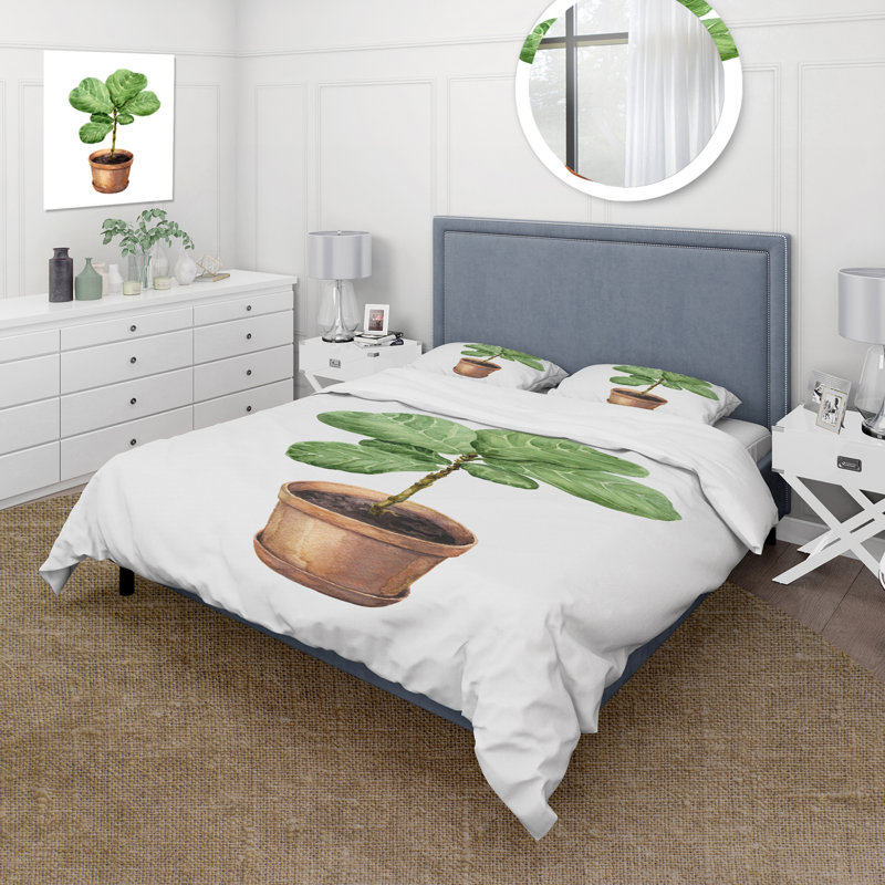 Ficus Lyre In Clay Flowerpot - Ensemble de housse de couette traditionnel - Microfibre de polyester