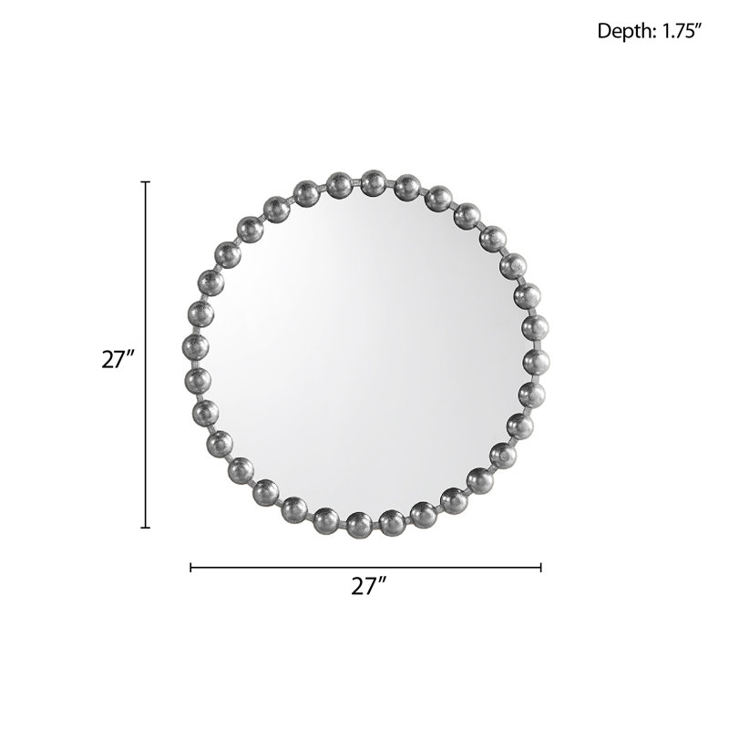 Miroir mural rond 27 po avec cadre en fer, Argent argent