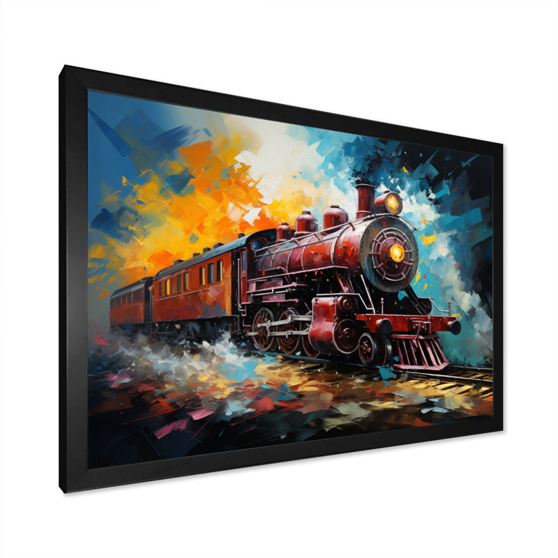 Train Dynamic Momentum Pointillism I - Transportation Canvas Art Print, H 30 po x l 40 po x P 1,5 po, Cadre photo noir