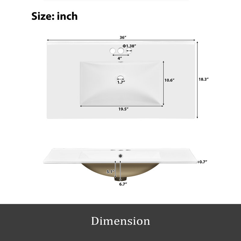 Meuble-lavabo de 36 po avec lavabo en céramique, tiroirs standard et double couche, portes à fermeture en douceur, tablettes réglables, armoire de rangement moderne pour petites et moyennes salles de bain