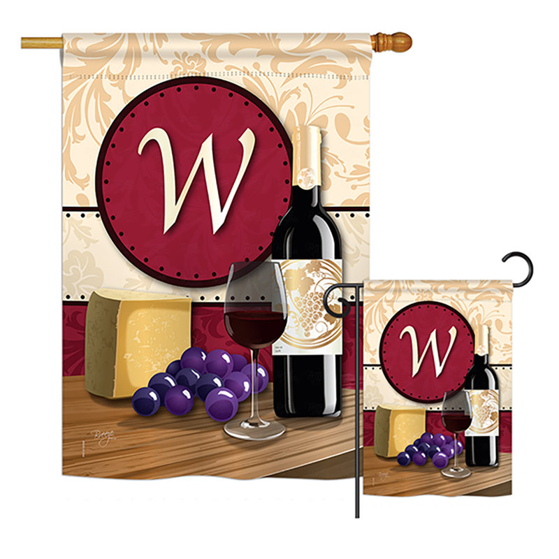 Ensemble de 2 drapeaux verticaux décoratifs en polyester à 2 côtés "wine a initial", W