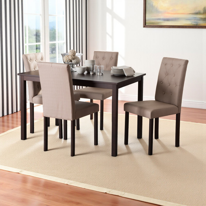 Ensemble de salle à manger en bois massif 5 pièces Alyshia, gris, H 36,22 po x l 17,32 po x P 21,46 po, Beige
