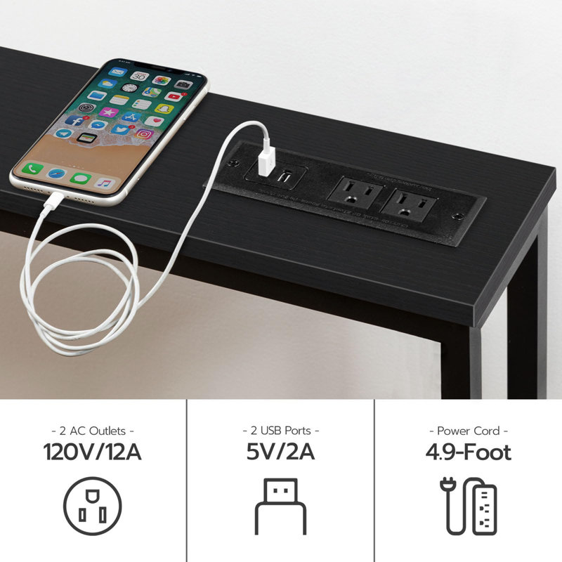 Corkhill 47.2'' Console Table with Power Outlets, Black