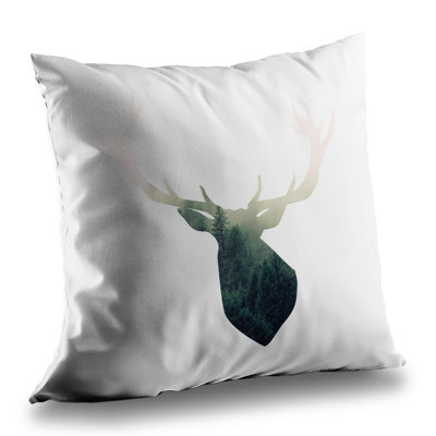 Deer Head Green Landscape Shape Poly Twill Throw - Home Decor