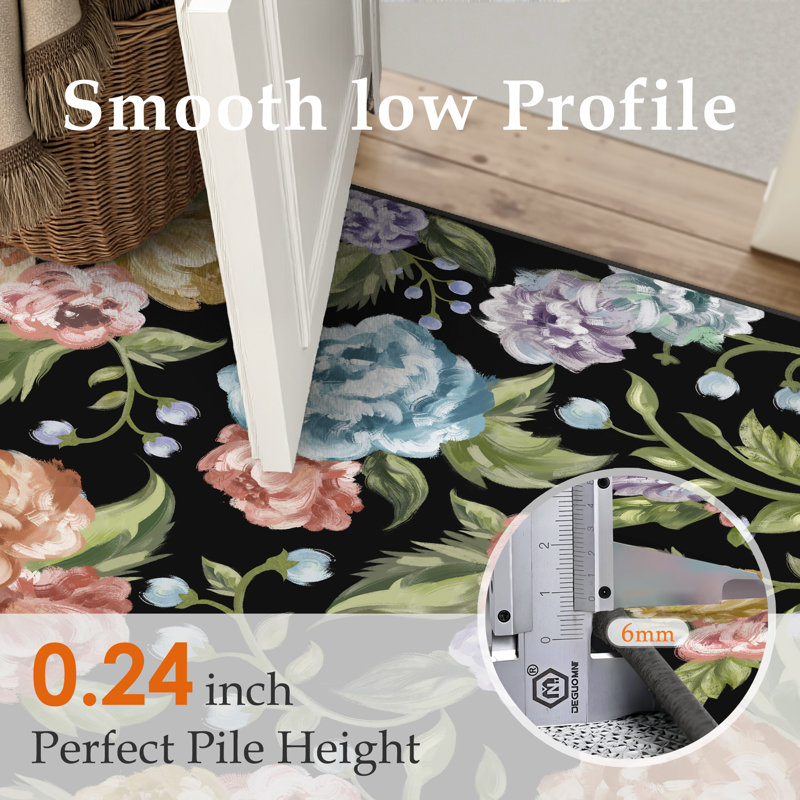 Cherry Machine Washable Floral Area Rug With Non-Slip Backing, Rectangle 3' x 5'