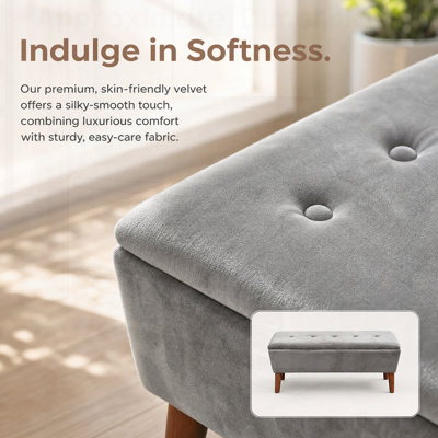 Rectangular Linen Ottoman Bench, Modern Low Footrest Stool with Solid Wood Tapered Legs, Multi-Use Entryway Shoe Bench & End of Bed Bench for Living R