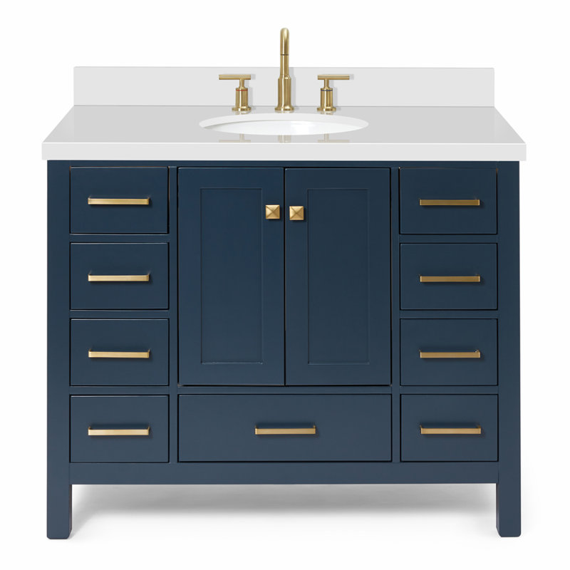 Ensemble de meuble-lavabo simple 43 po Cambridge, Bleu minuit / laiton satiné, 43"