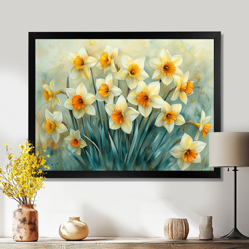 Tiago - Daffodils Wall Decor, 12" H x 20" W, Black Single Picture Framed