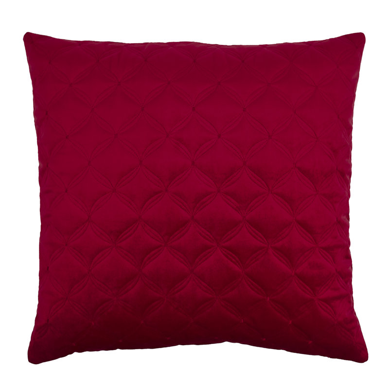  Embroidered Diamond Velvet Throw Pillow, Red