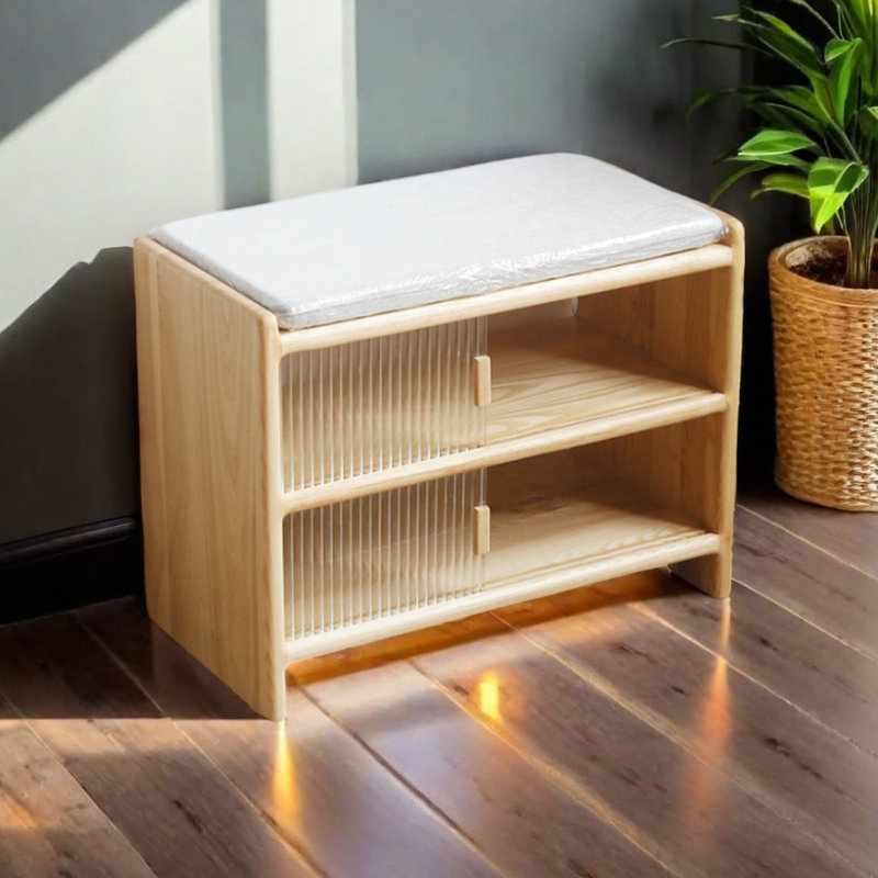 North American Solid Wood Home Shoe Cabinet Stool 6 Pair Solid Wood Shoe Storage Bench