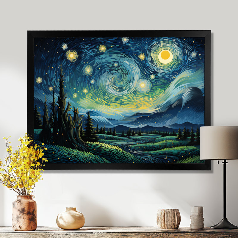 Reproduction d'art sur toile, "The Swaying Cypress Pointillism IV - Van Gogh", H 12 po x l 20 po, Noir