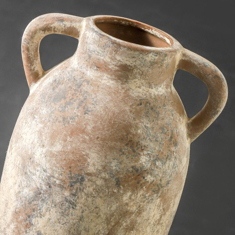 Vase en céramique de 9,6 pouces en terre cuite avec poignées, vase rustique de style campagnard pour décoration intérieure
