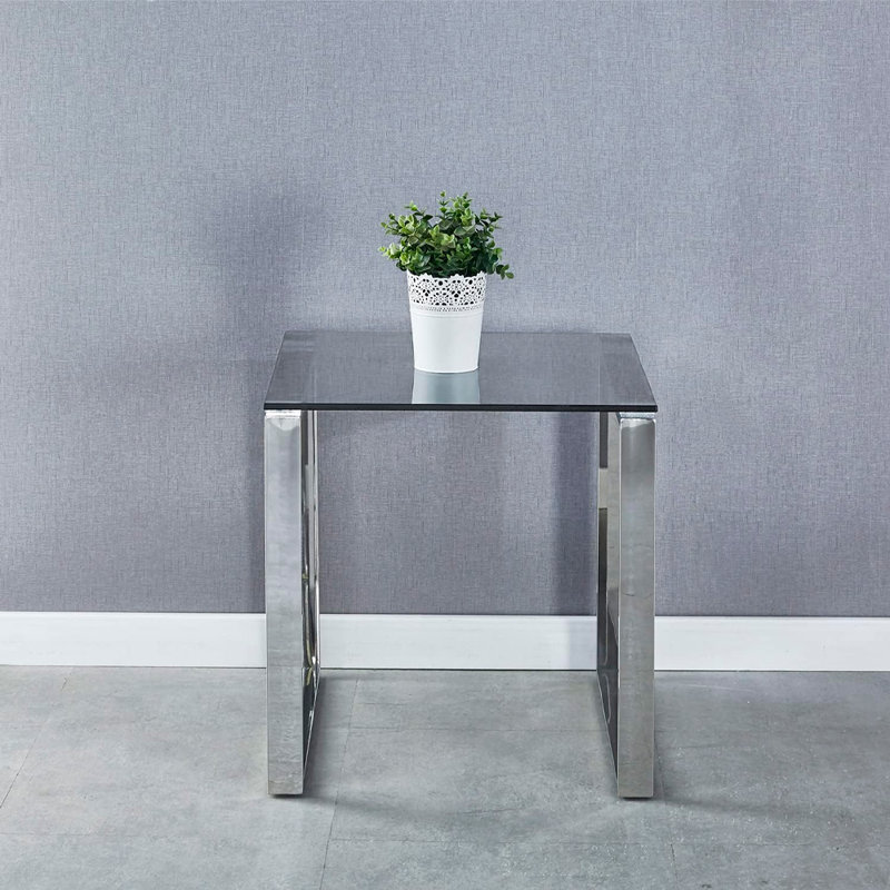 Table de bout en verre à plateau Burks, Chrome