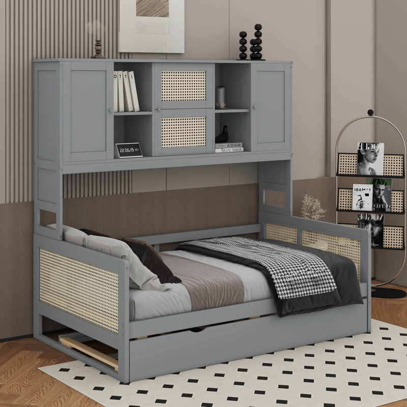  Lit de jour en bois avec couchette, Gris, Double