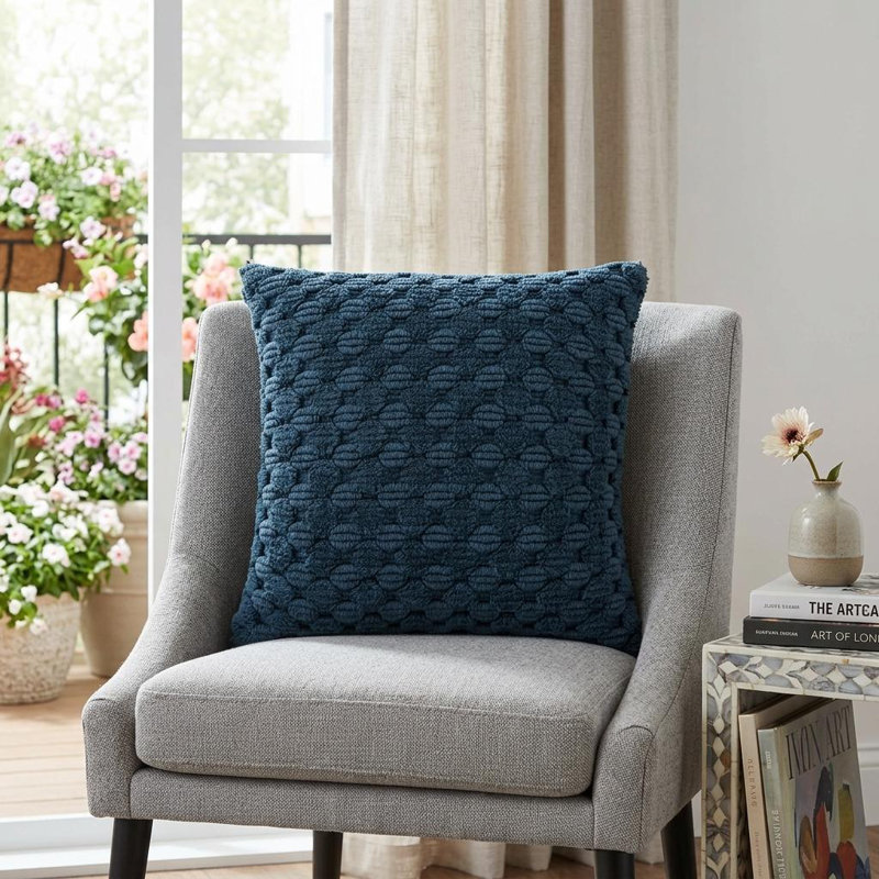 20" Teal Cotton Throw Pillow With Texture