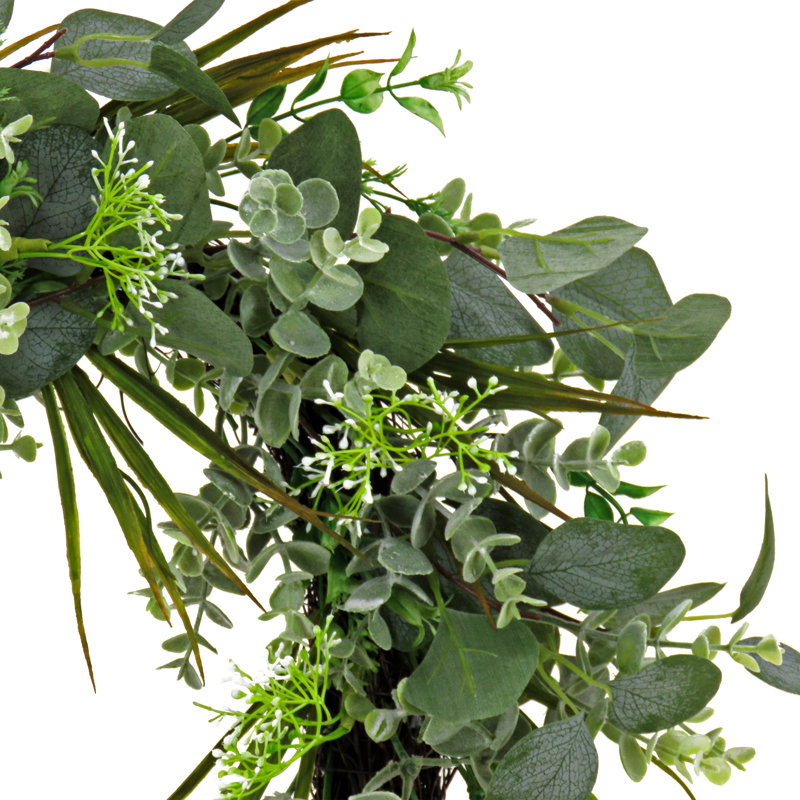 Couronne artificielle de 22 pouces avec feuilles d'eucalyptus, tiges vertes fluides