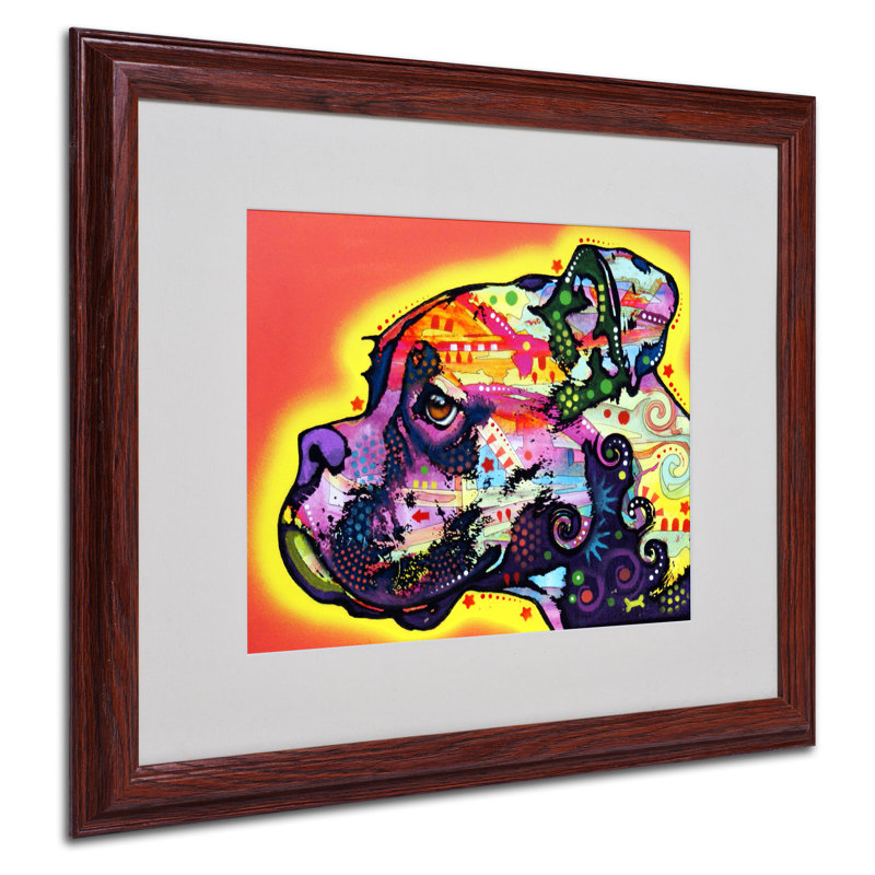 « profile boxer », impression sur métal, H 11 po x l 13,75 po x P 0,5 po, Encadrement grain de bois, Blanc