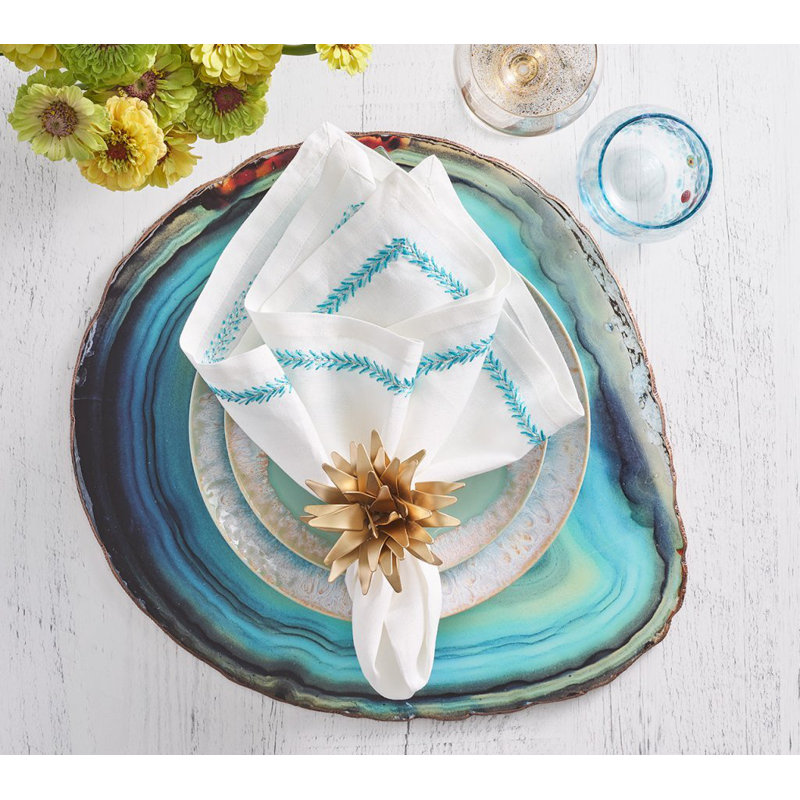 Jardin Napkin, White/Turquoise