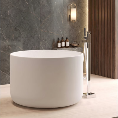 Modern Round 41" Freestanding Solid Surface Deep Soaking Bathtub - White
