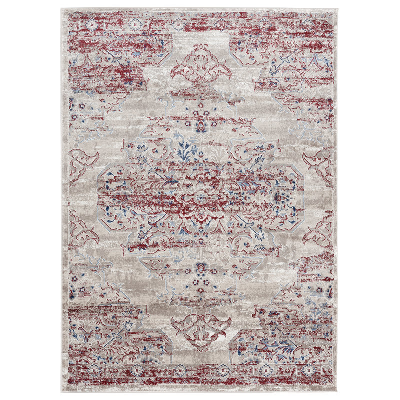 Tapis oriental crème / rouge Leeya, Rectangle 5 pi x 7 pi