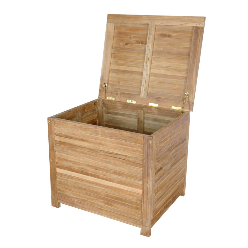 Small Teak Wood Deck Storage Box with Brass Handles