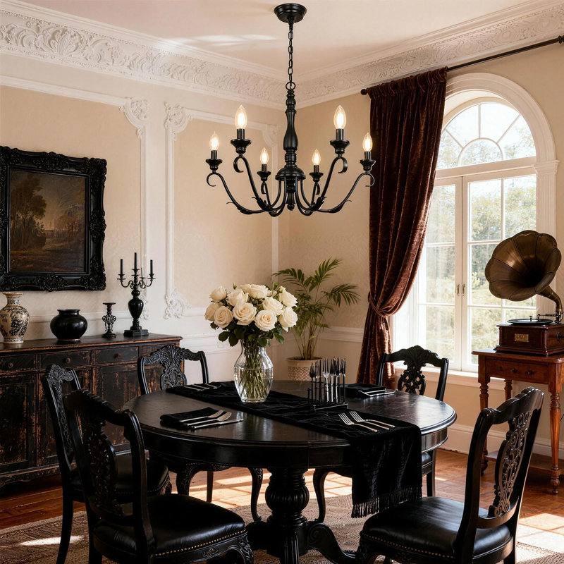 Josuel 6 - Light Dimmable Classic / Traditional Chandelier, Matte Black