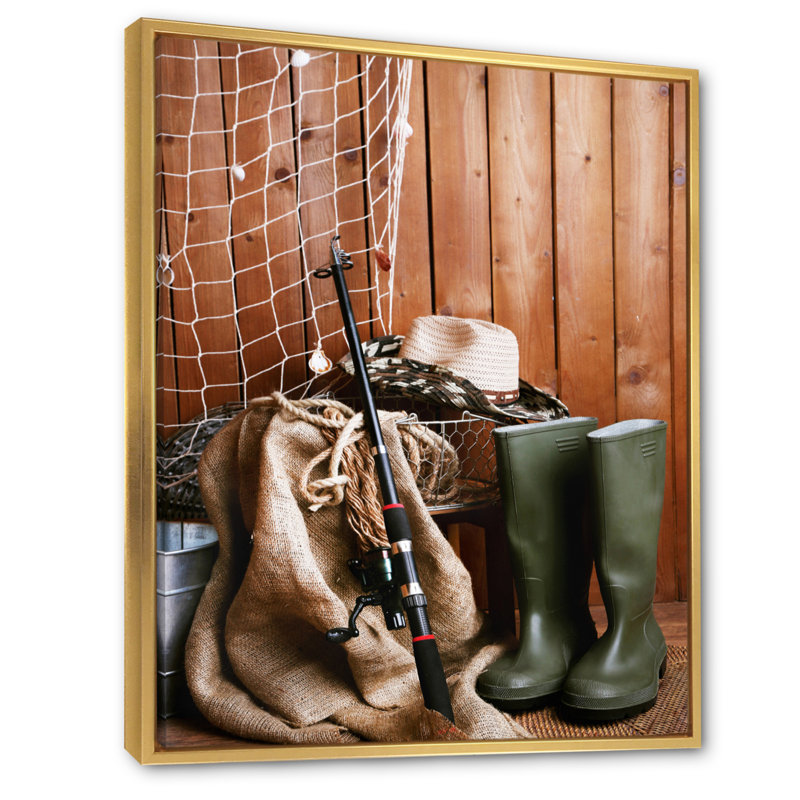 " Ready For Fishing ", 32" H x 24" W x 1" D, Gold Floater Framed