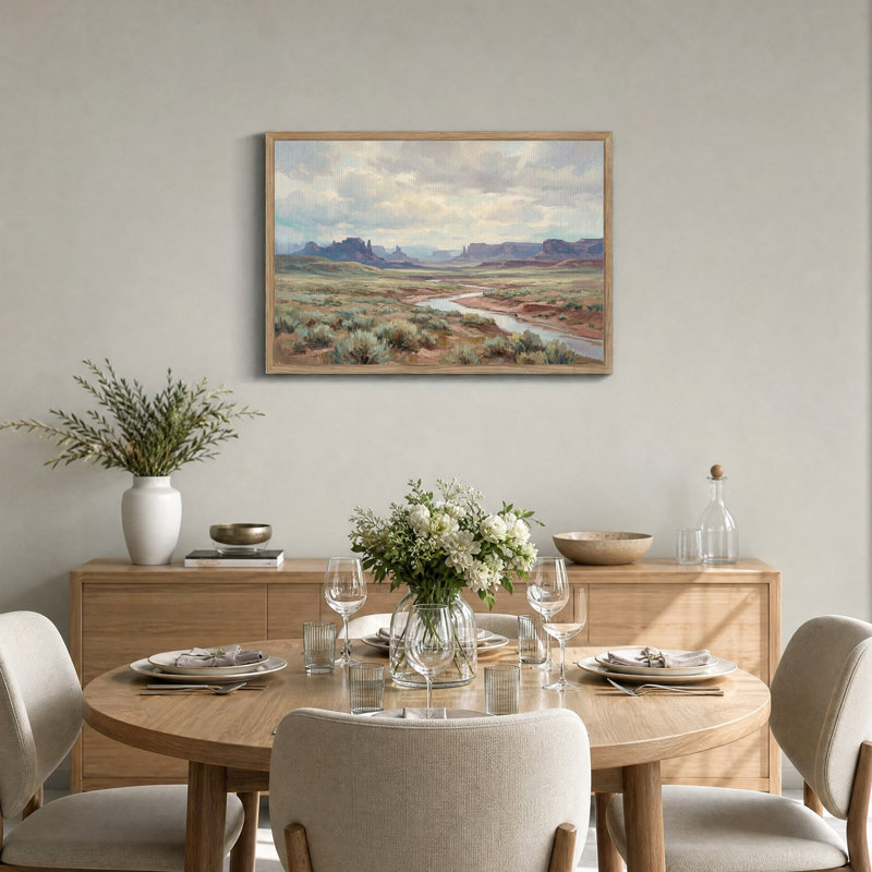 Tableau sur toile représentant la vallée de Mesa avec une rivière sinueuse, 24"H x36"W