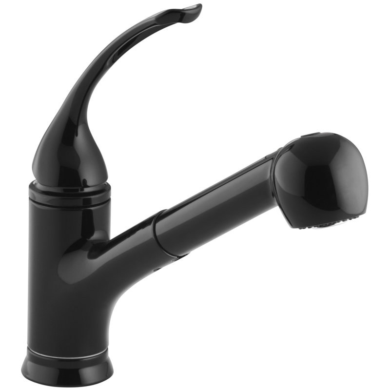 Coralais Pullout Single Handle Kitchen Faucet with MasterClean, Black Black