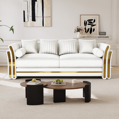  87" Modern 3-Seater Sofa with Double-Layer Gold-Trimmed Arms