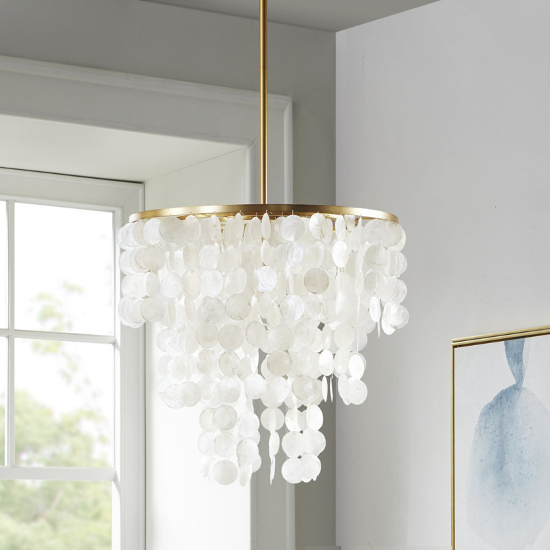 Isla White Dimmable Layered Capiz Chandelier