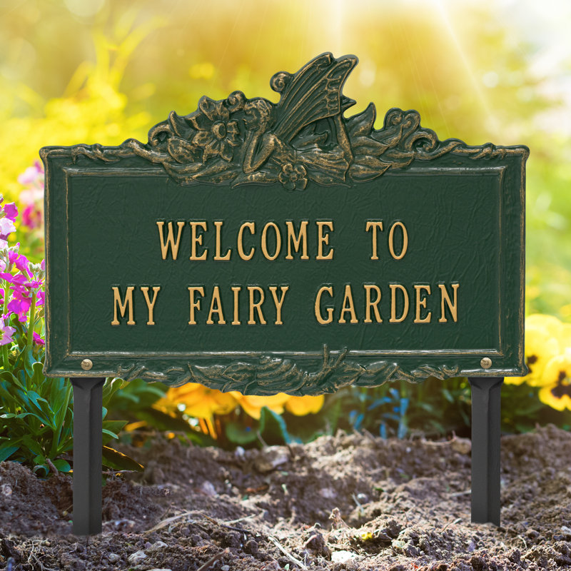 Welcome to My Fairy Garden Sign, Green/Gold