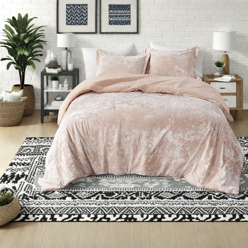Ensemble de literie luxueuse en sherpa rose, édredon réversible en polyester hypoallergénique