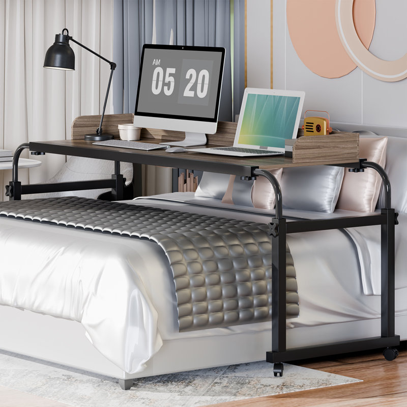 Table de lit avec roulettes à 360 °, bureau pour lit mobile de grande taille, table inclinable au-dessus de la table de lit
