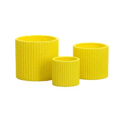 Ensemble de casseroles rondes en céramique à motif de colonne nervurée gaufrée à trois finitions lustrées jaune 8,00 po x 8,00 po x H 7,5 po; 6,75 po x 6,75 po x H 6,00 po; 5,00 po x 5,00 po x H 4,75 po