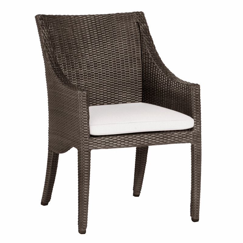 Athena Wicker/Rattan Patio Dining Armchair, Black Walnut, No Welt, Natural White