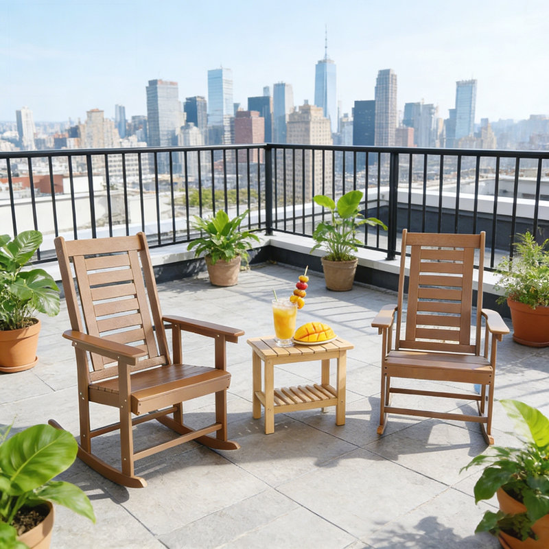 High Back Outdoor Rocking Chairs, Set of 2, with Smooth Motion and Durable HDPE Construction for Ultimate Comfort, Brown