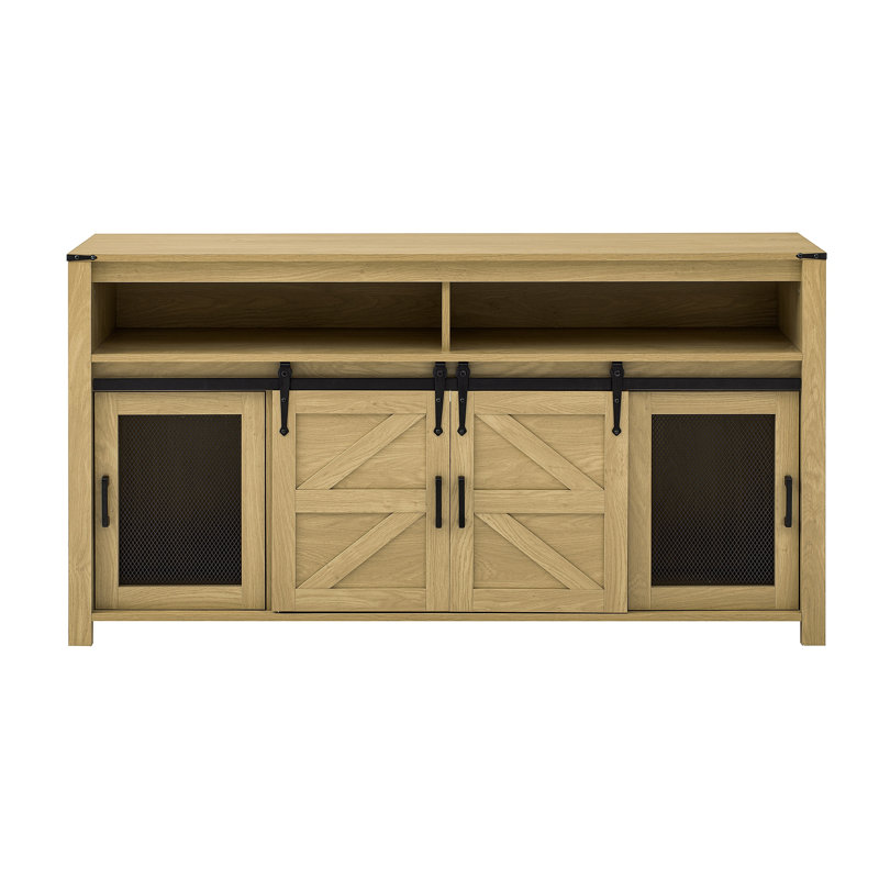 Buffet 59 po avec porte de grange coulissante et panneaux grillagés