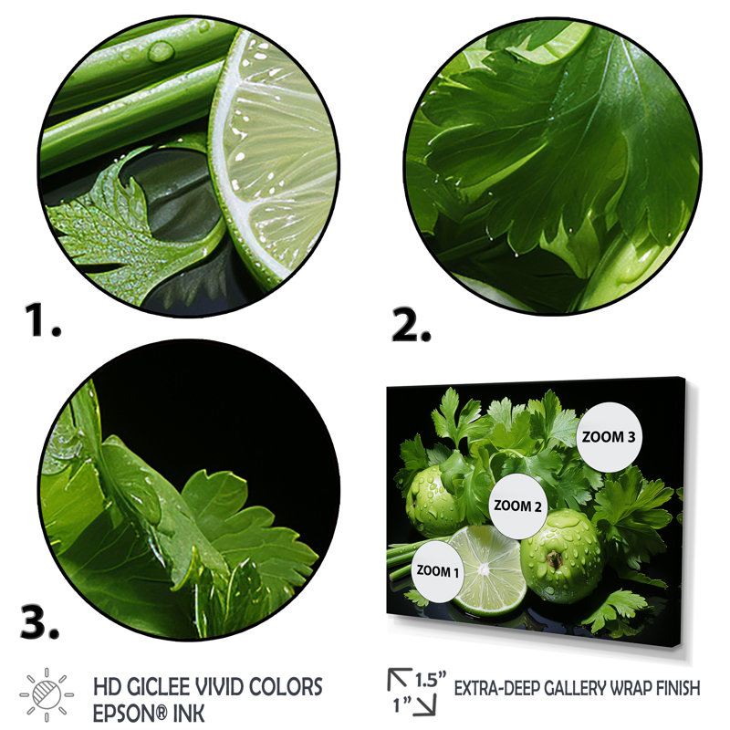 Herbes, coriandre, éclaboussure 5 - Art floral, Cadre d'angle fermé noir, H 30 po x l 40 po x P 1,5 po