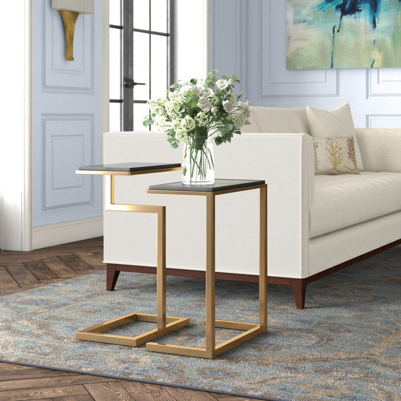 2 Piece C-Nesting Table Set-Brass, Nickel